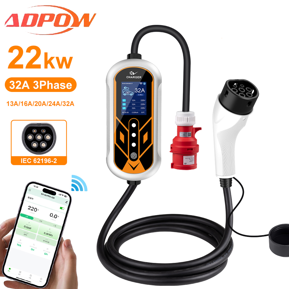 ADPOW Portable 32A Type2 EV Ch - Portable Ev Charger 32A Type 2 Cee Plug recension och pris